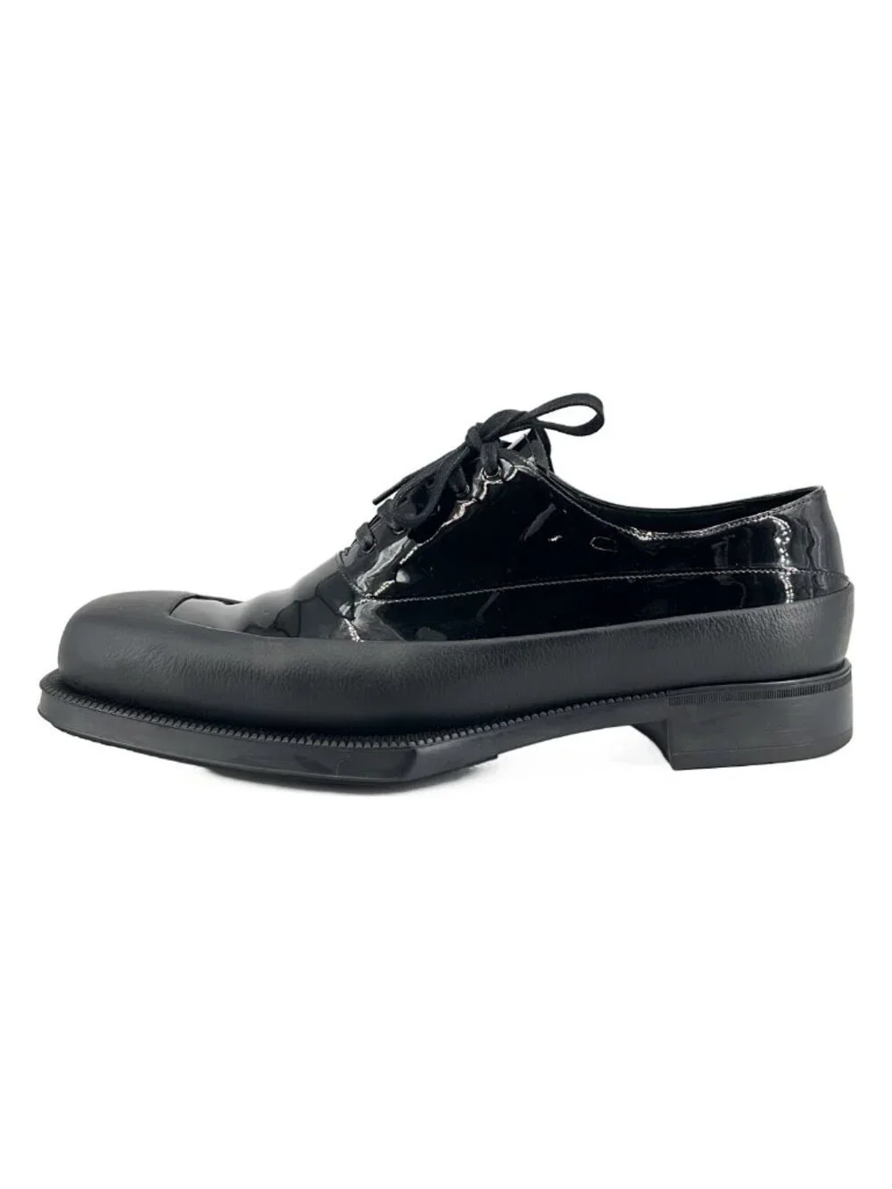 Prada Square Toe Rubber Sole Leather Derby Shoes 9 Black